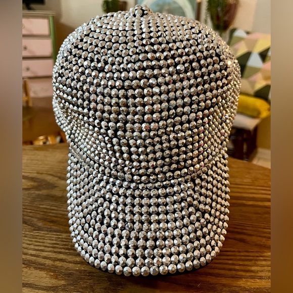 Full Bling! Silver Rhinestone Studded Baseball Cap - Adult OSFM - Picture 2 of 9